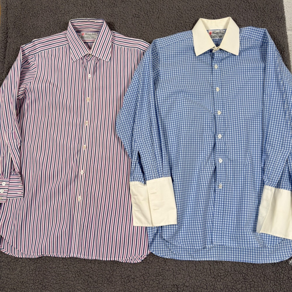 Turnbull & Asser Mens Dress Shirts 15.5 Stripe Gingham England French Flip Cuff
